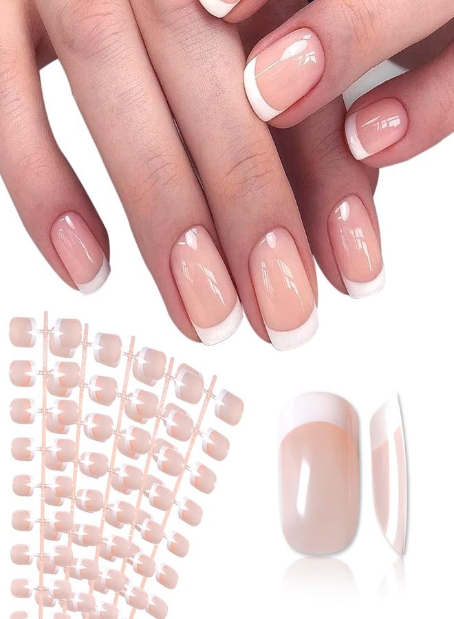 EchiQ Natural French Tip Press on Nails Short 5 Pack, 5 Set 120Pcs Salon-Like Acrylic Fake Nails with Classoc White French Designs, Glossy & Natural Jelly Glue on Nails - Image 1